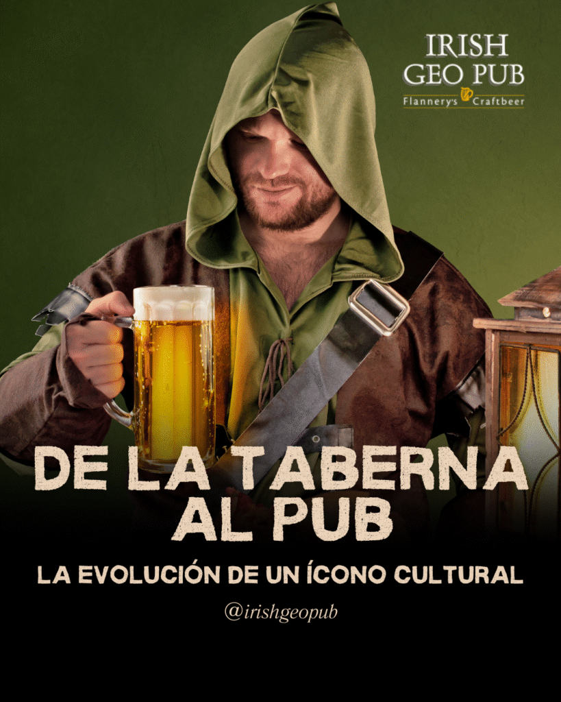 Evolución del pub desde las tabernas medievales hasta los bares modernos con tradición irlandesa, creada por Bonobo Agencia y Los Bonobos para Iris Geo Pub en Santiago de Chile