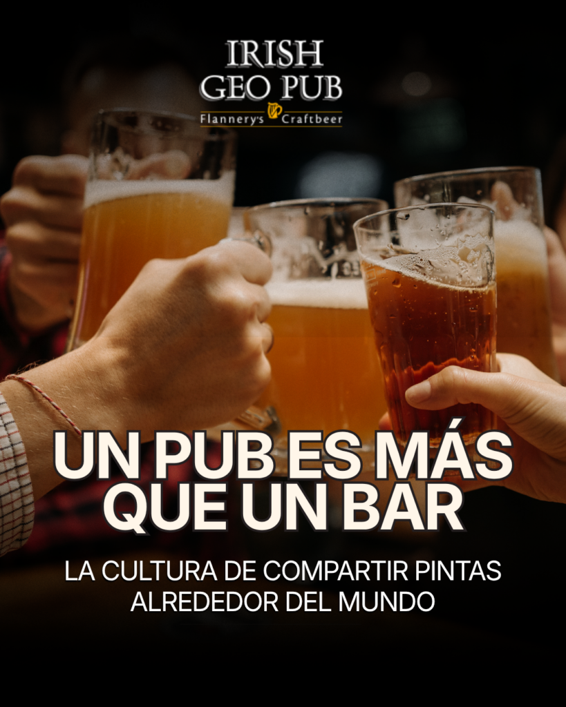 Personas compartiendo pintas en un pub irlandés en Santiago de Chile, viviendo la cultura del pub con música, conversación y ambiente tradicional en Irish Geo Pub